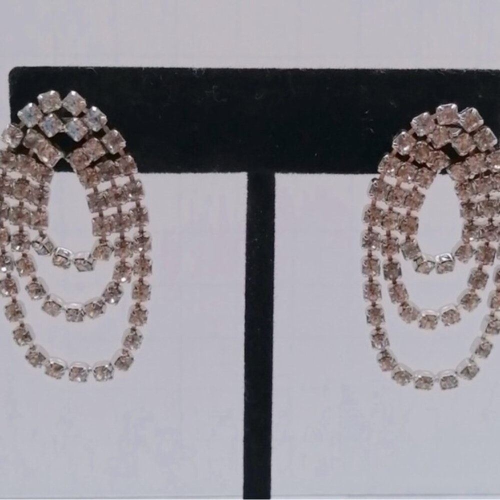 Vintage Rhinestone Earrings Tear Long Oval